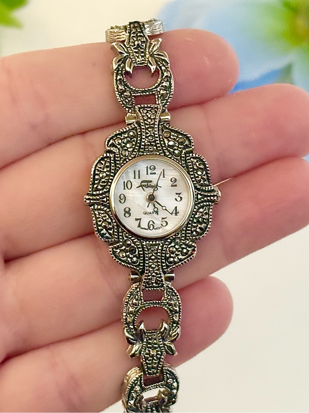 Vintage Silver Marcasite Stone Cocktail Watch WORKS!! Intricate Pave-Set Jewelry